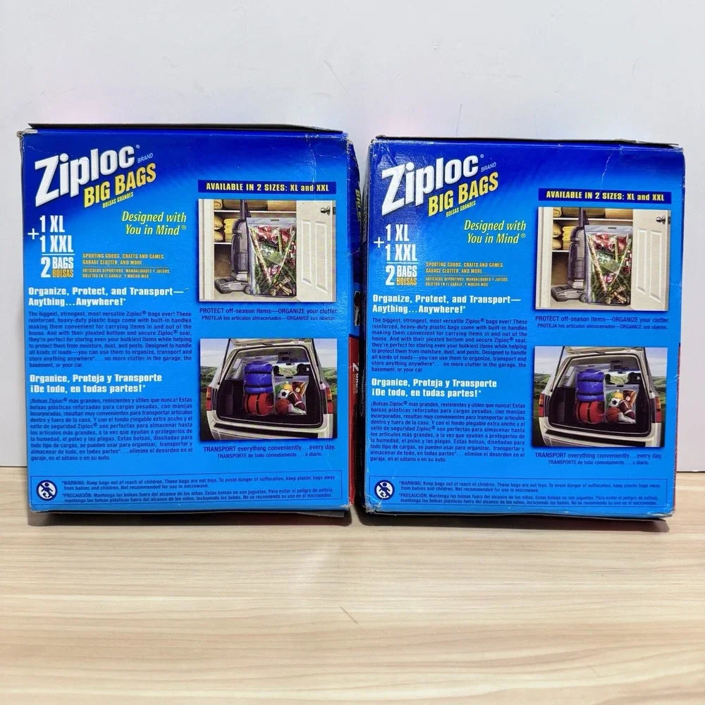 NEW 2 Boxes Ziploc Big Bags XL & XXL 10 Gal & 20 Gallon Size 2006 Discontinued
